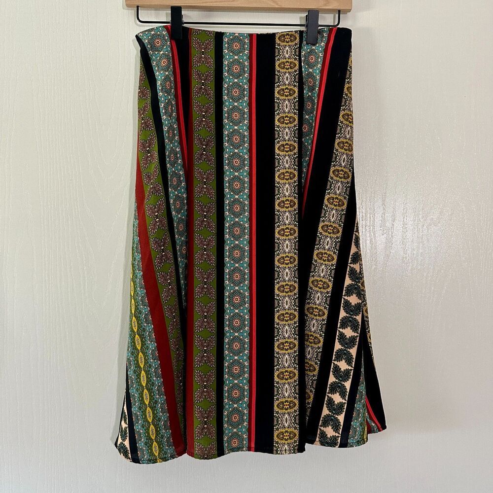 Eri Ali Anthropologie Geometric Stripes Scarf Print Multicolor Knee Skirt Small